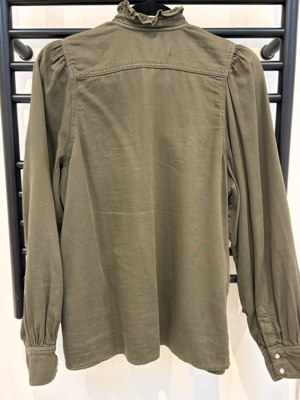 ba&sh Axelle olive Ruffle-Neck button front shirt - Picture 12 of 15